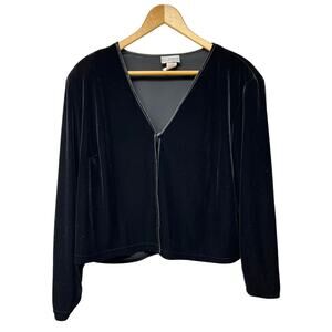 Vintage KC Spencer Black Velvet One Button Cardigan Dressy Jacket Plus Size 16